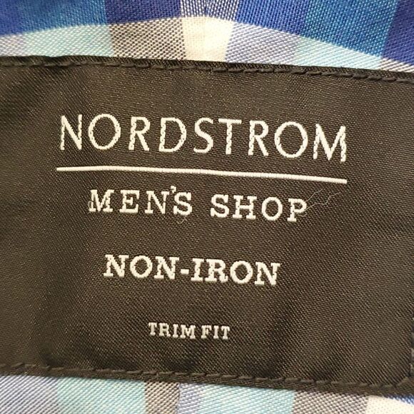 NORSTROM mens dress‎ shirt blue plaid. Trim fit size 15. Great condition. - Picture 6 of 9